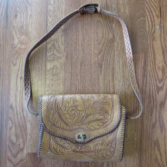 Vintage Handbags - Vintage Embossed Leather Mexican Purse and Holder